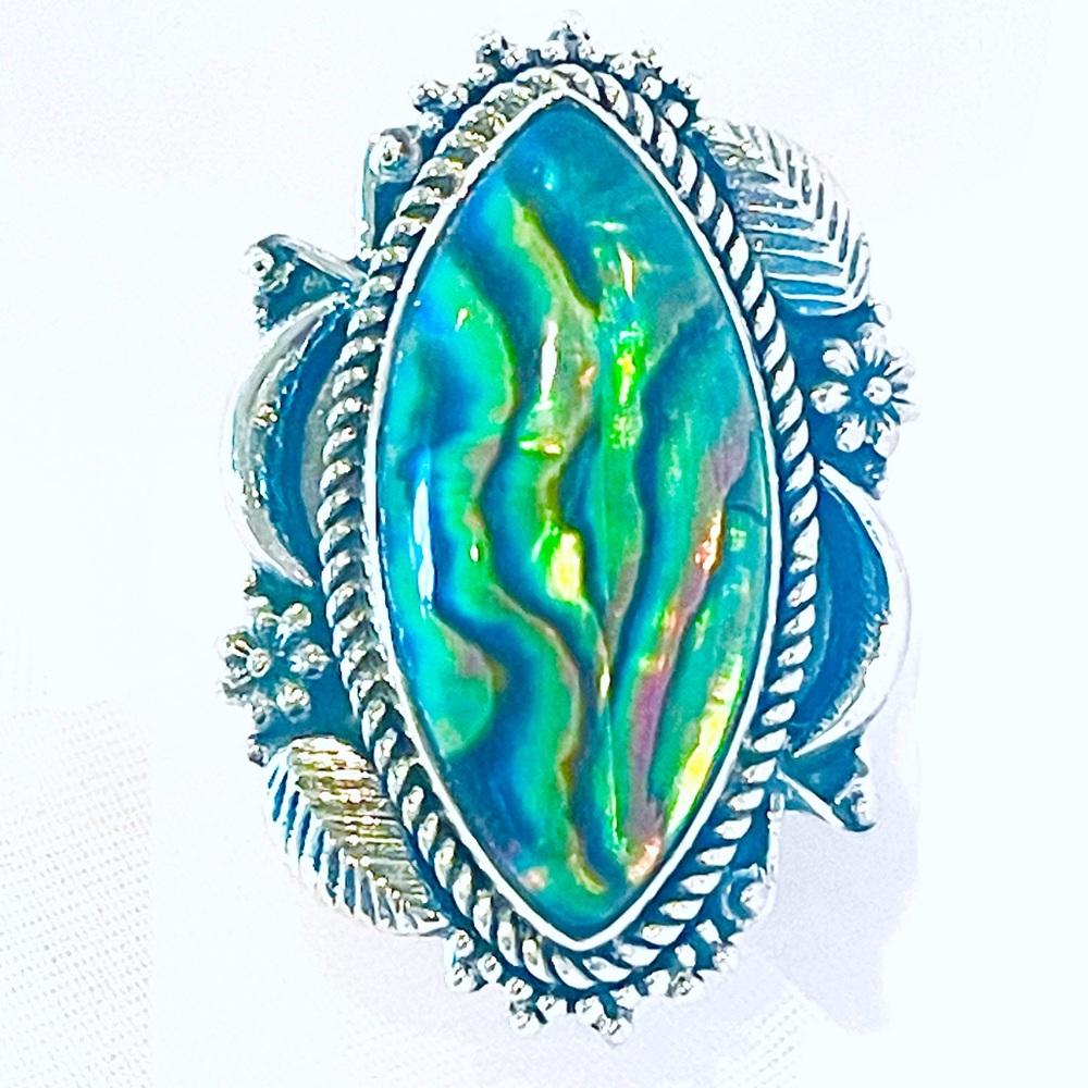 Signature Collection Abalone Crystal Solid Sterling Ring